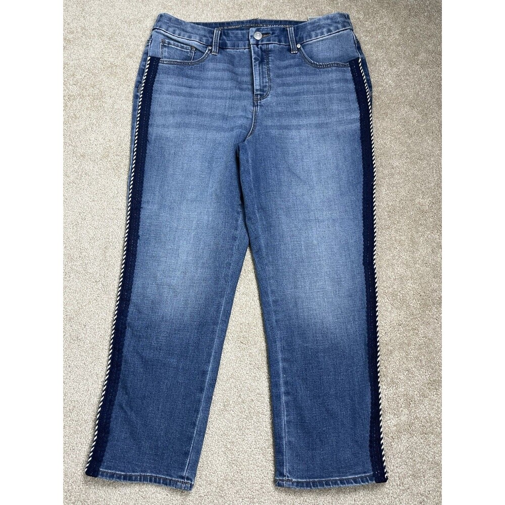 NWOT Chico's Sz 1 US 8 So Slimming Girlfriend Slim Leg Crop Jeans Crochet Lace